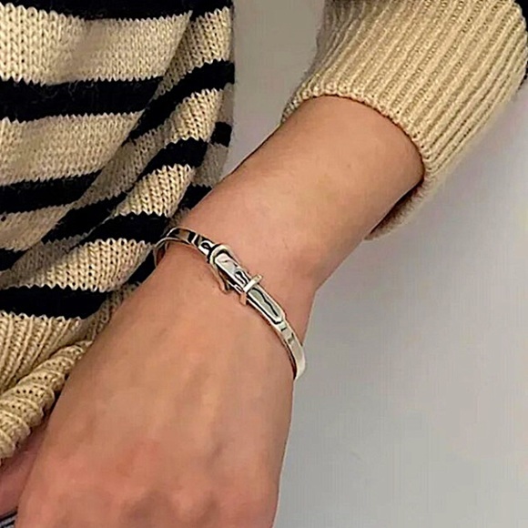 Sterling Silver Buckle Bracelet Bangle Adjustable Unisex Belt Geometric - Picture 5 of 6